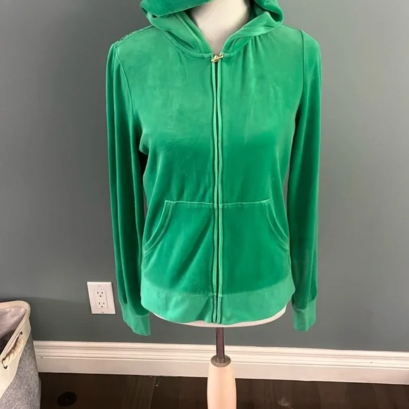 💥Rare-Juicy Couture Deadstock Kelly Green Velour /Sequence Zip Hoodie - Picture 2 of 16
